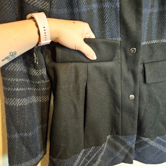 Guess Hooded Plaid Wool Blend Pea Coat Jacket Women's Large Winter Layer Casual - Picture 6 of 12